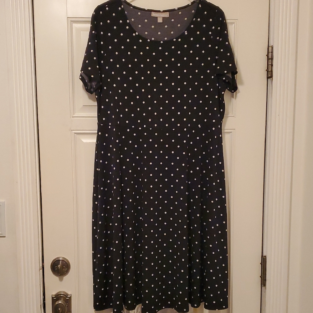 Woman Within Polka Dot Dress Size 14/16 Black Short Sleeve M